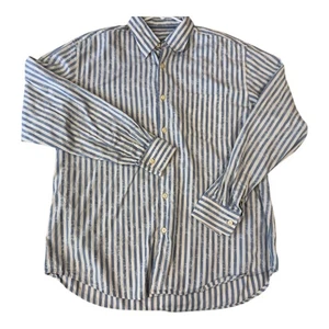 Tommy Bahama Men’s L Button Front Shirt Blue White Stripe Palm Tree Cotton Silk - Picture 1 of 13