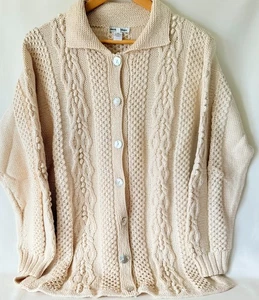 Women’s Deirdre McGuire Ivory Cream Pima Cotton Knit Collared Cardigan Size M - Picture 1 of 4