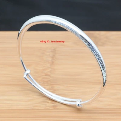 Adjustable Bangle Solid 999 Fine Silver Bangle 56-58mm Dia.Snake Pattern Surface - Image 1 of 4