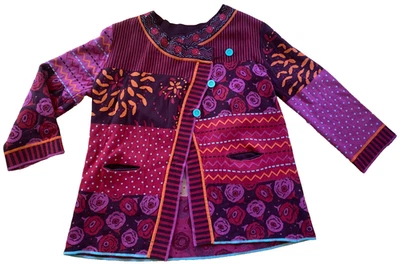 Cardigã GUDRUN SJODEN longo envoltório floral em 100% algodão orgânico - roxo multi GG - Imagem 1 de 4