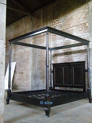 European size Gothic Dead BLACK Mahogany Wood Four poster minimalist Canopy Bed - Image 1 of 4