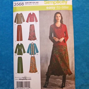 Gonna top pantalone Simplicity 3568 FACILE modello CUCITO 20W-28W NUOVA non tagliata - Foto 1 di 1