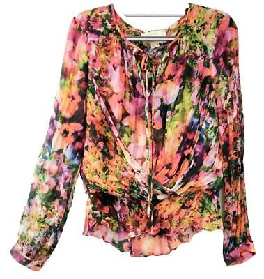 РАСПРОДАЖА * АТЕЛЬЕ ~ Николь Миллер ~ SZ S маленький ~ яркий цветочный ~ вискоза крестьянская туника блузка - Изображение 1 из 4