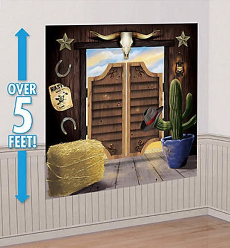 WESTERN TOWN Scene Setter wild west cowboy party saloon cactus Wall Backdrop - Image 1 of 1