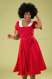 Collectif Clothing Dress S20 - 50s Mirella Plain Swing Dress Red NEW In Wrapper - Picture 1 of 5