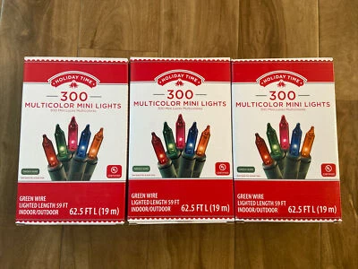 Lote de 3 mini luces multicolores interiores/exteriores Holiday Time 300, cable verde 59’ Foto 1 de 4