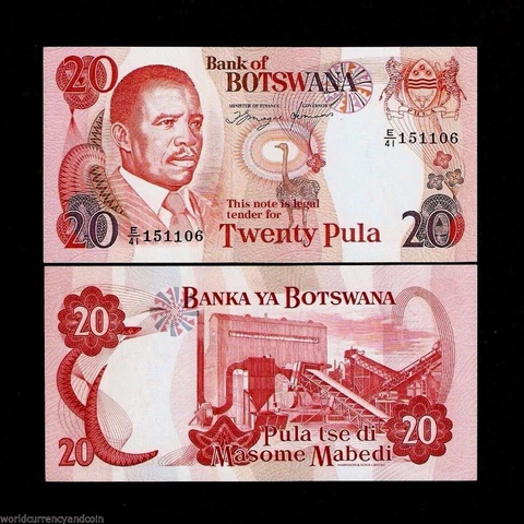 BOTSWANA 20 PULA P13 A 1992 ZEBRA OSTRICH UNC ANIMAL RARE AFRICA BILL BANK NOTE Cover