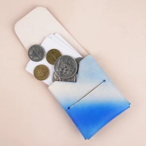 Cartera con tarjeta a presión de origami de cuero minimalista azul pátina para hombres mujeres - Imagen 1 de 7