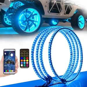 4PCS 15.5inch RGB LED Wheel Ring Light Kit Bluetooth Control w/Turn Signal an... - Picture 1 of 7