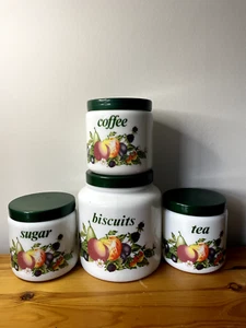 VINTAGE RETRO CLP FRUIT KITCHEN STORAGE CONTAINERS COFFEE TEA SUGAR BISCUITS POT - Picture 1 of 13