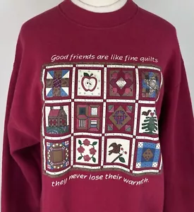 Vintage 90s Quilts Sweatshirt M Friendship Quilter Quilting Burgundy Retro Art - Bild 1 von 13
