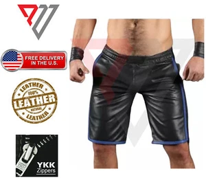 Herren Schwarz Echtleder Shorts Sexy Club Wear Gay Fetisch Klassisch Real Short - Bild 1 von 2