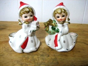 Vintage Napcoware X8388 Christmas Snowflake Girls Candle Holders Figurine Japan - Picture 1 of 7