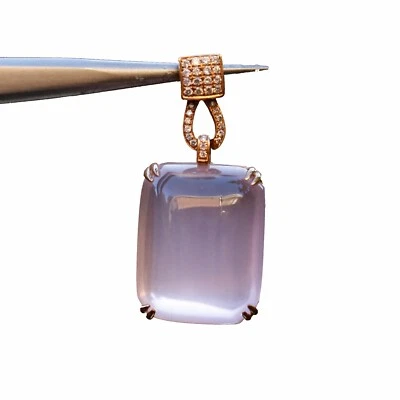 Natural AAAAA Rose quartz W/diamonds 18K rose Gold Pendant KG201 - Image 1 of 4