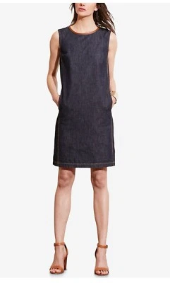 Lauren Ralph Lauren Women's Dianva Womens Denim Leather Trim Casual Dress 14W - Image 1 of 4