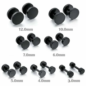 Damen Herren Punk Edelstahl Ohrstecker Fake Ohr Plug Piercing Barbell USA - Bild 1 von 15