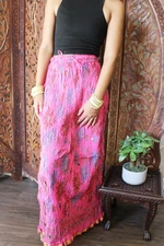Boho Gypsy Hippy Summer Cotton Pink Crinkled Floral Printed Skirts