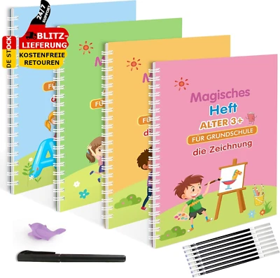 LARCENCIEL 4 Magisches Heft Deutsch Wiederverwendbar Übungshefte Heft Buch Set Kalligraphie