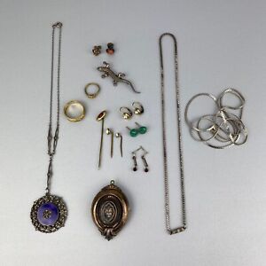 Konvolut Antik-Schmuck / Vintage 835 Silber Ohrringe Brosche Halskette Art déco