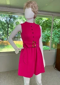 1960s Vintage Lord & Taylor Mod Go Go Mini Dress Belt Hot Pink XS - Picture 1 of 7