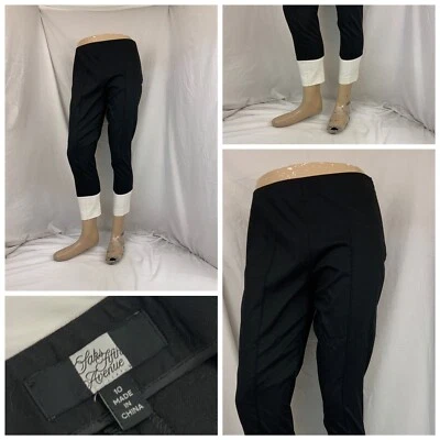 Saks Fifth Avenue Cropped Pants Sz 10 Black Cotton Nylon White Tip YGI T1-364 - Image 1 of 4