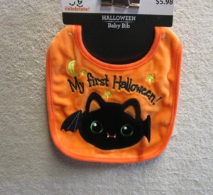 Way To Celebrate Halloween Baby Bib Black Bat On Orange NEW 💙 - Picture 1 of 3