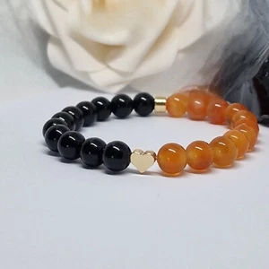 Beaded Bracelet Chakra Crystals Luck Fortune Gemstone Stone Onyx Carnelian Heart - Picture 1 of 6