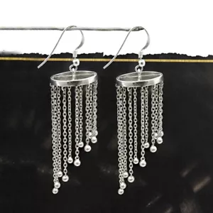 Hanging Chain Art Deco Earrings Solid 925 Silver Mother Gift For Women Girls - Picture 1 of 4
