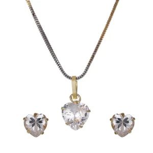 Gold Plated Necklace with Earrings American Diamond Jewelry Set For Girls Women - Picture 1 of 18