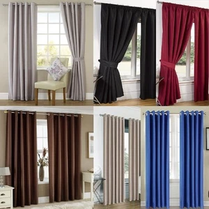 Fully Lined FAUX SILK CURTAIN Pencil Pleat or Eyelet Ring Top FREE Tiebacks - Picture 1 of 23