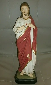 JESUS SACRE COEUR /ANCIENNE STATUE RELIGIEUSE/H.32 cm/XXème/PLATRE PEINT/P.S.R. - Picture 1 of 4