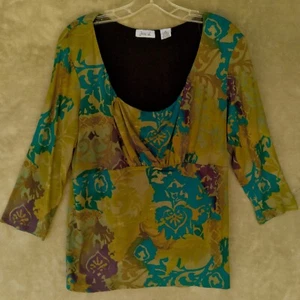 Jessi L Womens Top Size X Floral Scoop Neck Nylon Blouse 3/4 Sleeve - Picture 1 of 10