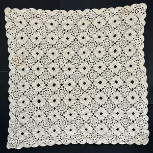 Hand Crocheted Doily Table Topper White Cotton Square Cottage Core Granny Vtg - Picture 1 of 5