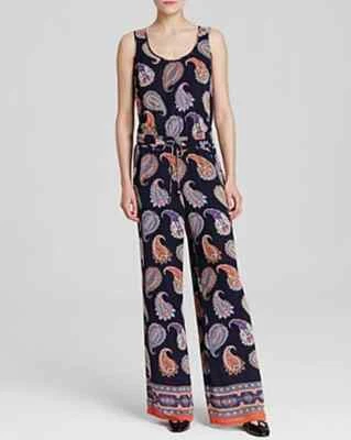 Mono TORY BURCH 100 % Seda Cachemira Sin Mangas Azul Boho Pierna Ancha Cottagecore Foto 1 de 4