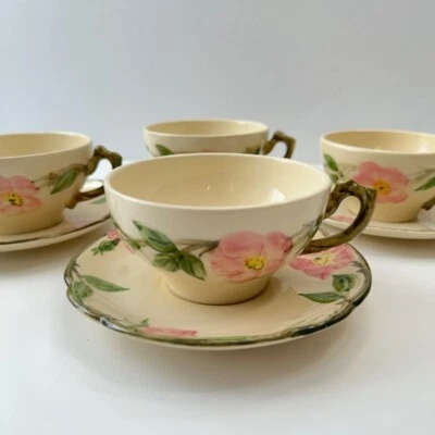 Vintage Franciscan Desert Rose Teacup & Saucer Set Of 4 Made In USA - Image 1 of 4