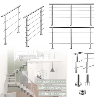 Edelstahl Geländer mit 3 oder 5 Querstab Handlauf Brüstung Treppe Bausatz - Bild 1 von 4