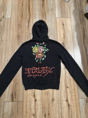 Sudadera con capucha negra vintage Y2K Ed Hardy con cremallera con gráfico tatuaje rosas 🌹 Foto 1 de 4