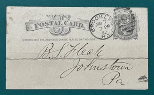 ANTIQUE POSTCARD: 1882 US Postal Card - Brooklyn NY - Jonestown Pennsylvania - Picture 1 of 3