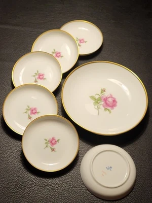 Fürstenberg  Schale + 6 Anbietschalen - Konfektschalen  Dekor Rote Rose. - Bild 1 von 2