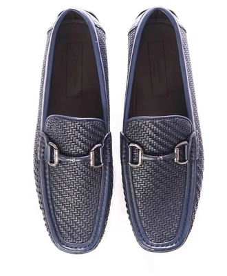$800 ZEGNA - Woven Leather Navy Blue Driving Loafers - US 10.5 (9.5UK) - Image 1 of 4