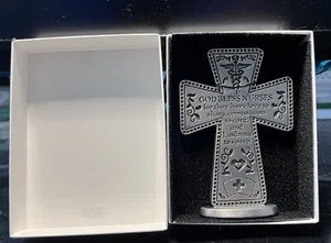 God Bless Nurses Standing Metal 3" Inch Cross gift Boxed NEW - Picture 1 of 3