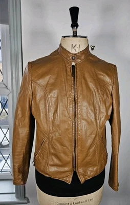 1960's Vintage Brooks Leather Jacket Tan Brown Men's UK 38 Cafe Racer Small - Image 1 of 4
