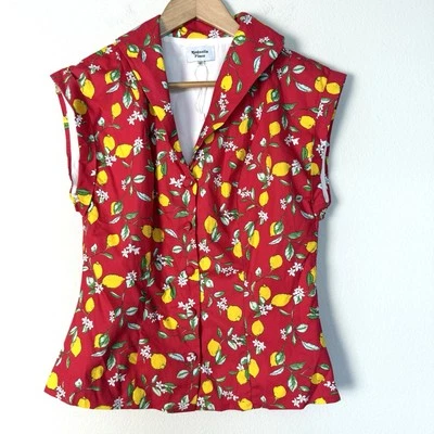 Unique Vintage Magnolia Place Lemon Blouse Womens XL Retro Preppy Pinup Classic - Image 1 of 4