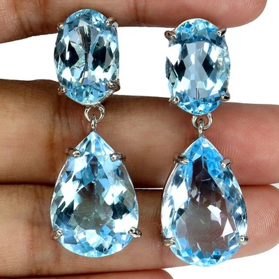 Pendientes de plata de ley 925 pera topacio azul suizo 74ct piedras preciosas hechas a mano Foto 1 de 4