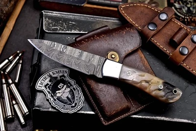 CFK Hecho a Mano Damasco Personalizado GENUINO CUERNO DE OVEJA Caza Skinner Camping Cuchillo A Foto 1 de 4
