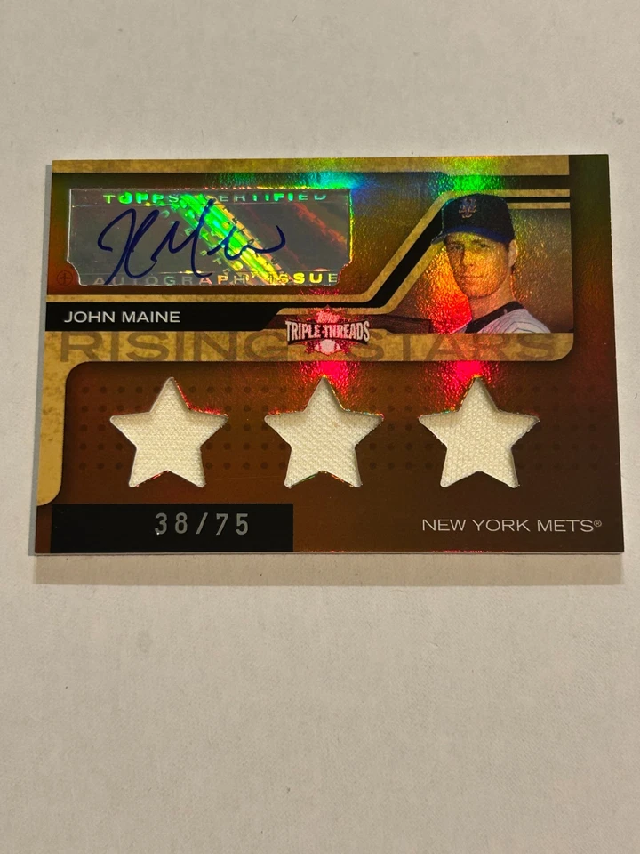 2008 TOPPS Triple THREADS JOHN MAINE 38/75 RISING STAR 贴片亲笔签名 METS SP — 第 1/2 张图片