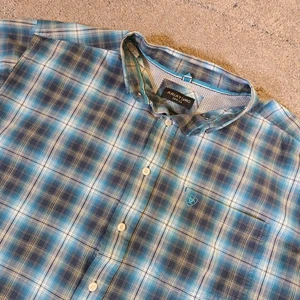 Camisa occidental Ariat Pro Series a cuadros con botones manga corta para hombre XLT azul  - Imagen 1 de 13