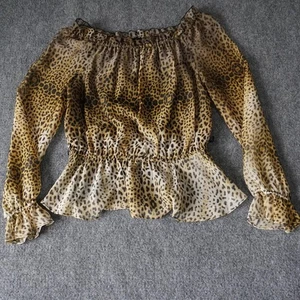 Adrianna Papell Evening Leopard Print Sheer Peplum Blouse PM Top - Picture 1 of 10