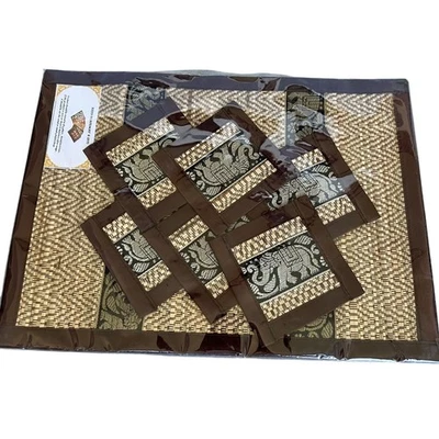 Reed NEW Hand Woven Set for 6 Wicker Placemats Coasters Silk Trim Elegant Dining - Image 1 of 4