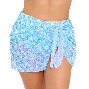 Ninety-Nine Degrees Wrap Sarong Swim Cover-Up, Wild Daisies Vista Blue, One size - Picture 1 of 8